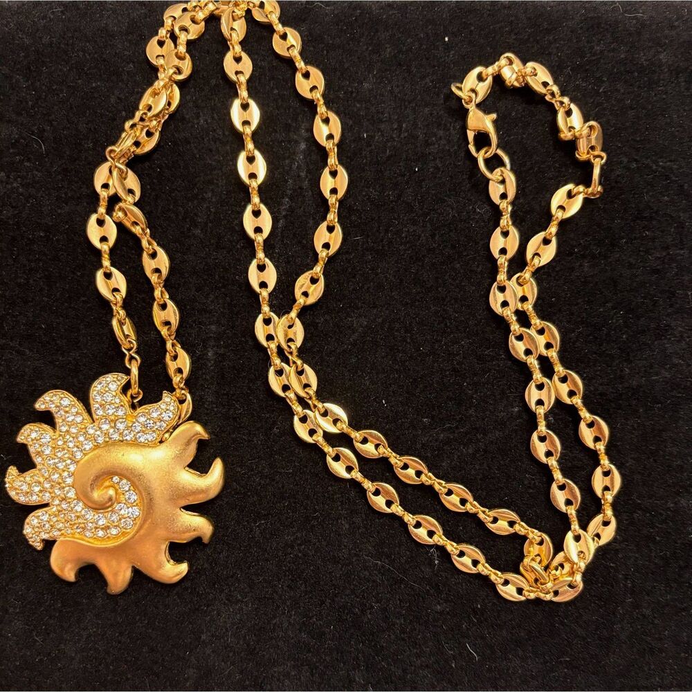Swarovski Crystal Pavé Sun Swirl Double Strand Mariner Link Necklace - Picture 4 of 7